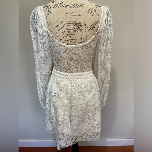 LoveShackFancy Alela White Lace Eyelet Bustier Long Sleeve Mini Dress Sz Small - Picture 6 of 15